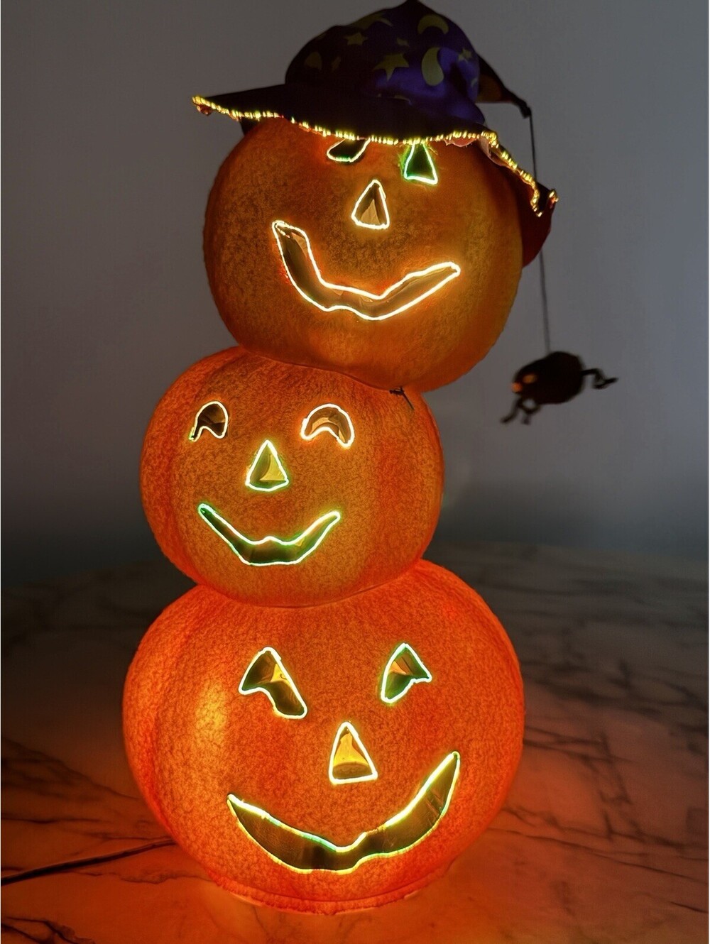 Fiber Optic Jack O Lantern Pumpkin Stack Multi Color Light Up 18" Lamp Halloween